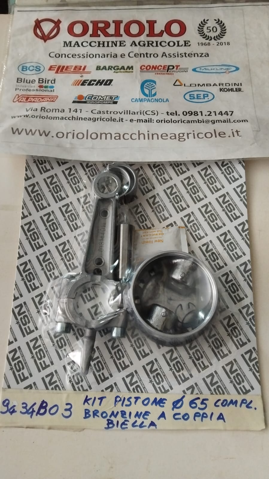 KIT PISTONE D. 65 COMPLETO DI BRONZINE E BIELLA
